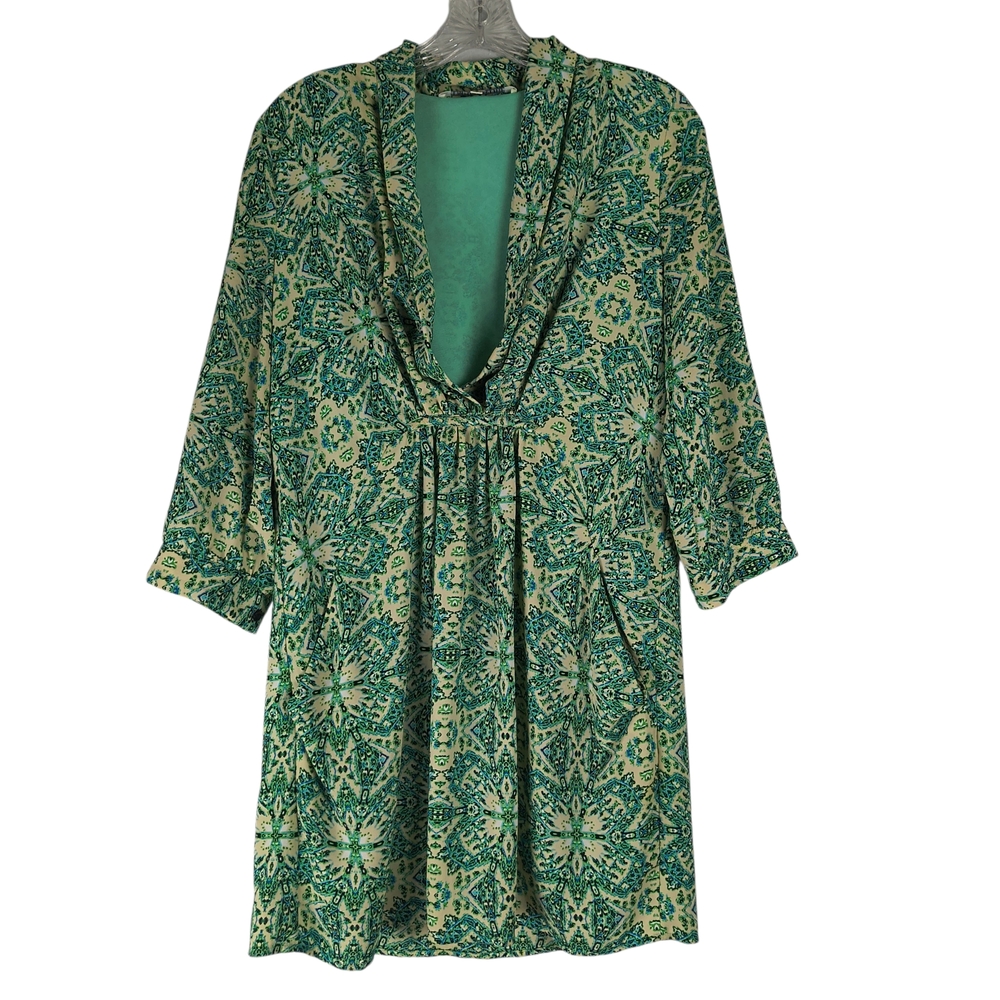 Collective Concepts Mini Dress Women's S Green Yellow Abstract Patterned Tunic